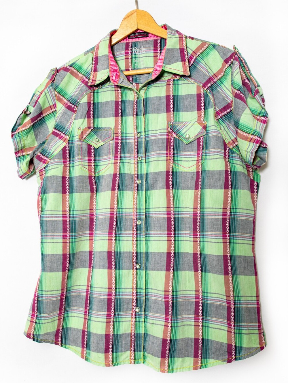 XL Green Plain Wrangler Rock 47 Button Snap Shirt
